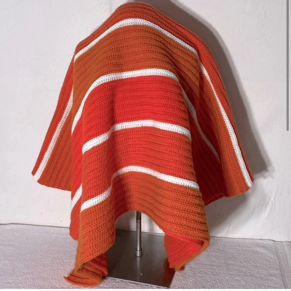 Vintage Handmade Orange Striped Crochet Knit Afghan Throw Blanket - Picture 2 of 16